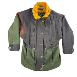 Vintage Fitz-Wright Jacket Womens Medium Colorblock Wool Parka Winter 80s Coat